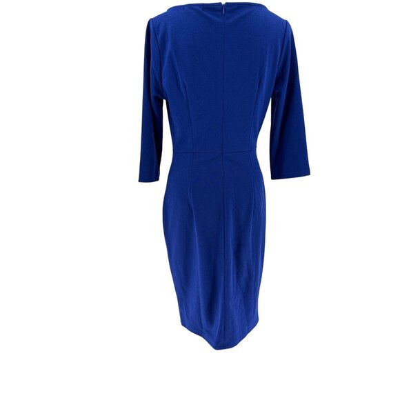 Royal Blue Vintage Ruffled Cocktail Dress With Side Drape, Size L - Picture 2 of 10